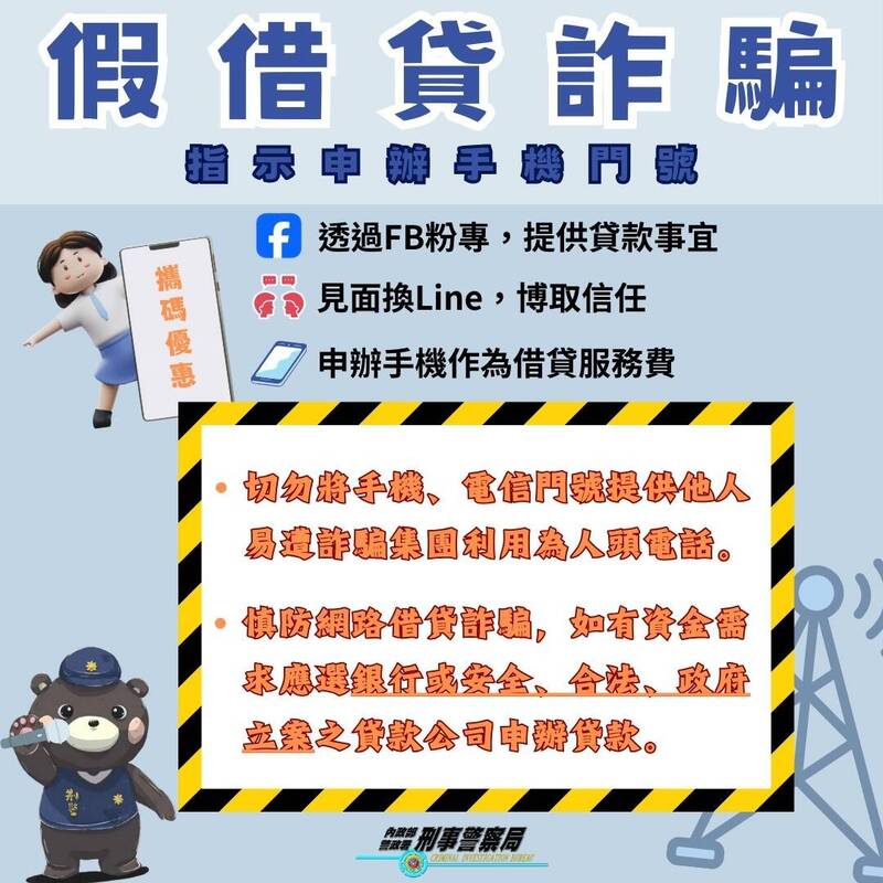 警方提醒如有资金需求，请向银行等安全合法管道申办贷款，以免遭遇假借贷诈骗。（记者姚岳宏翻摄）